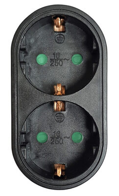 POWERTECH αντάπτορας ρεύματος PT-821, 2x schuko, 250V 16A, μαύρος