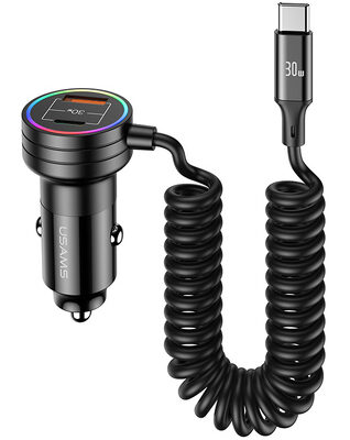 USAMS φορτιστής αυτοκινήτου US-CC167 με καλώδιο, USB/USB-C, 60W, μαύρος