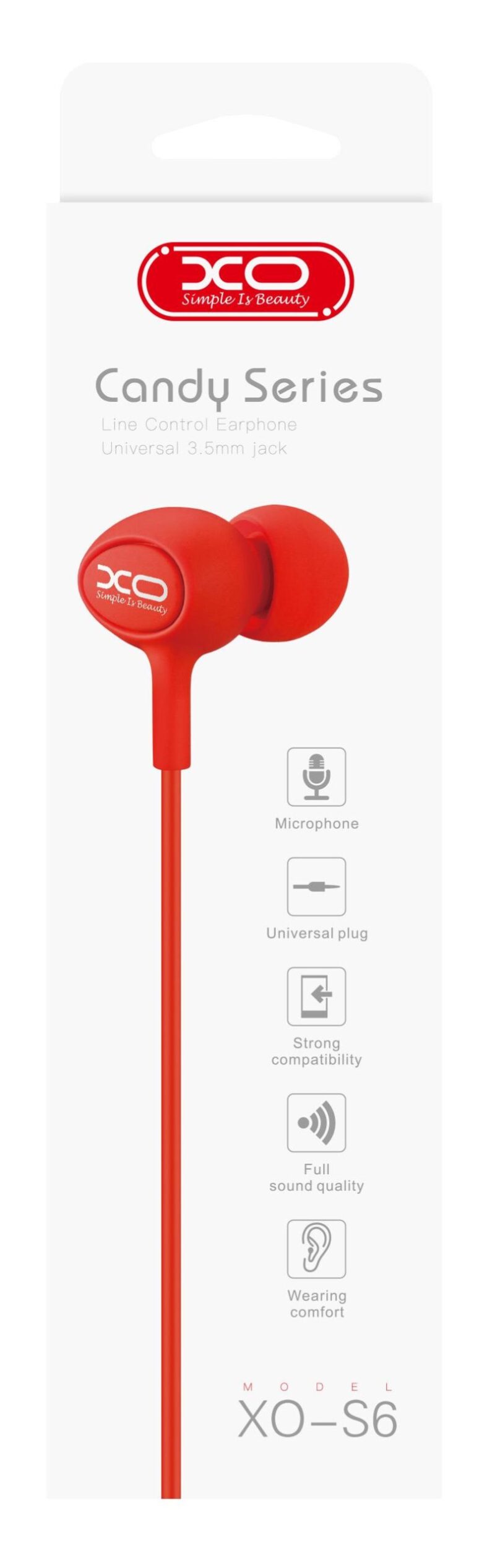 XO S6 ΑΚΟΥΣΤΙΚΑ HANDSFREE, 3.5mm , ΚΟΚΚΙΝΑ