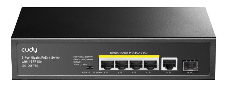 CUDY GS1005PTS1 5-PORT GIGABIT POE+ SWITCH WITH 1 SFP PORT 120W