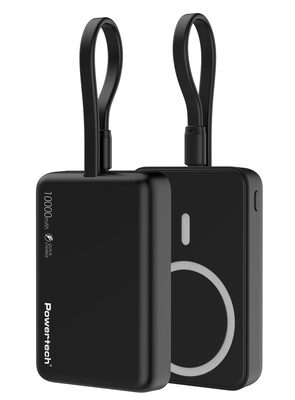 POWERTECH power bank PT-1376 με καλώδιο, 10000mah, magnetic wireless, 20W, μαύρο