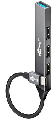 GOOBAY USB hub 74457, 4x θυρών, USB 3.2, 5Gbps, USB-C σύνδεση, γκρι