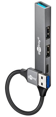 GOOBAY USB hub 74458, 4x θυρών, USB 3.2, 5Gbps, USB σύνδεση, γκρι
