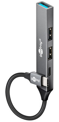GOOBAY USB hub 74459, 4x θυρών, USB 3.2, 5Gbps, USB-C σύνδεση, γκρι