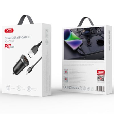 XO CC56 MINI ΦΟΡΤΙΣΤΗΣ ΑΥΤΟΚΙΝΗΤΟΥ ΜΕ ΚΑΛΩΔΙΟ LIGHTNING, 2 ΘΥΡΕΣ, 30W, ΜΑΥΡΟΣ