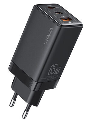 USAMS φορτιστής τοίχου US-CC180, USB & 2x USB-C, 65W PD, GaN, μαύρος