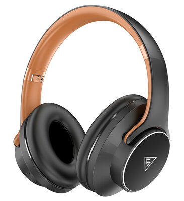 DOQAUS headphones DESIGN 1, ασύρματα & ενσύρματα, Φ40mm, 600mAh, μαύρα/καφέ
