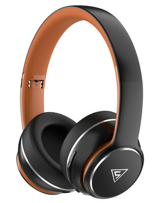 DOQAUS headphones DESIGN 3, ασύρματα & ενσύρματα, Φ40mm, 600mAh, μαύρα/καφέ