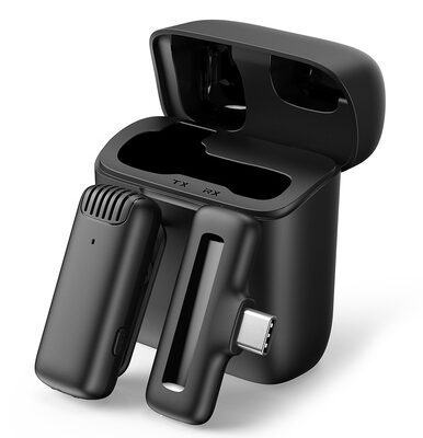 APEXEL ασύρματο μικρόφωνο APL-MIC007 με θήκη φόρτισης, USB-C, 2.4GHz, μαύρο