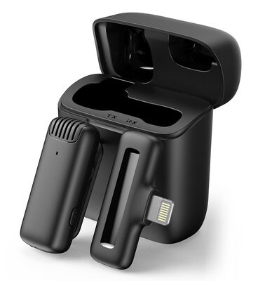 APEXEL ασύρματο μικρόφωνο APL-MIC013 με θήκη φόρτισης, Lightning, 2.4GHz, μαύρο