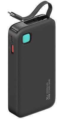 USAMS power bank CD224 με καλώδιο USB-C, 2x θύρες εξόδου, 10000mAh, 20W, μαύρο