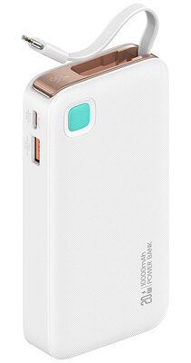 USAMS power bank CD224 με καλώδιο USB-C, 2x θύρες εξόδου, 10000mAh, 20W, λευκό