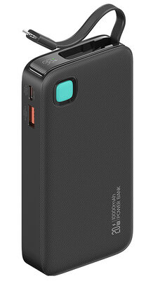 USAMS power bank CD225 με καλώδιο Lightning, 2x θύρες εξόδου, 10000mAh, 20W, μαύρο