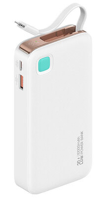 USAMS power bank CD225 με καλώδιο Lightning, 2x θύρες εξόδου, 10000mAh, 20W, λευκό