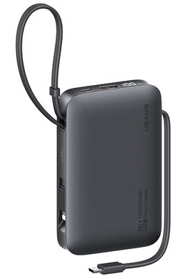 USAMS power bank CD228 με 2x καλώδια, 2x θύρες εξόδου, 10000mAh, 20W, γκρι