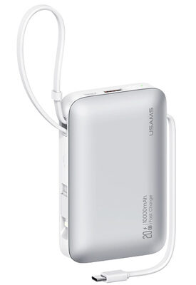 USAMS power bank CD228 με 2x καλώδια, 2x θύρες εξόδου, 10000mAh, 20W, ασημί