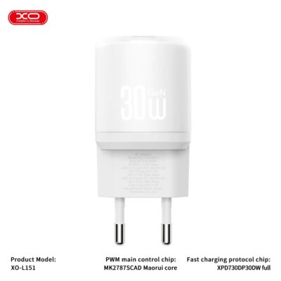 XO L151 ΦΟΡΤΙΣΤΗΣ 30W 1 ΘΥΡΑ USB-A, 1 ΘΥΡΑ TYPE-C, ΛΕΥΚΟΣ
