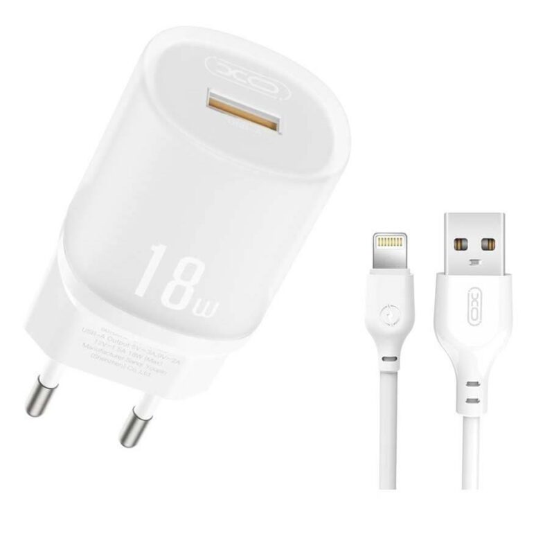 XO L157 ΦΟΡΤΙΣΤΗΣ QC3.0 18W, 1 ΘΥΡΑ ΜΕ ΚΑΛΩΔΙΟ LIGHTNING, ΛΕΥΚΟΣ