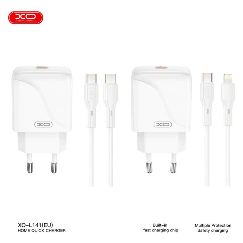 XO L141 ΦΟΡΤΙΣΤΗΣ 20W, 1 ΘΥΡΑ TYPE-C ΜΕ ΚΑΛΩΔΙΟ PD ΣΕ LIGHTNING, ΛΕΥΚΟΣ - Image 3