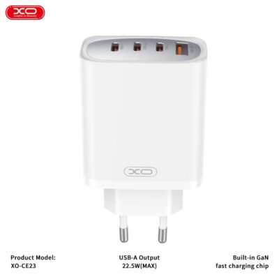 XO CE23 ΦΟΡΤΙΣΤΗΣ 65W GAN NITRIDE, 3 ΘΥΡΕΣ TYPE-C, 1 ΘΥΡΑ USB, ΛΕΥΚΟΣ