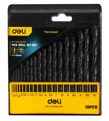 DELI σετ τρυπάνια DH-MHZ019-ED1 για σίδηρο HSS, 1-10mm, DIN 338, 19τμχ