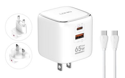 LDNIO φορτιστής τοίχου Q2617 με καλώδιο USB-C, EU/UK/US βύσμα, USB/USB-C, 65W, GaN, λευκός