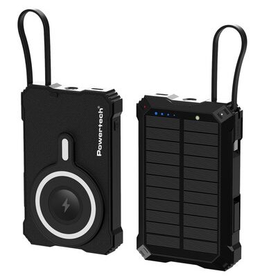 POWERTECH ηλιακό power bank PT-1505 με καλώδιο & φακό, 10000mah, magnetic wireless, 35W, μαύρο
