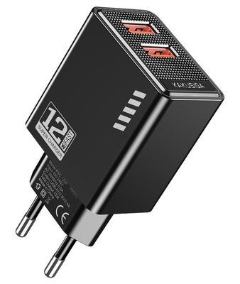 KAKUSIGA φορτιστής τοίχου KSC-1237, 2x USB, 12W, μαύρος