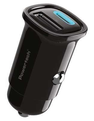 POWERTECH φορτιστής αυτοκινήτου PT-1538, USB & USB-C, 30W, μαύρος