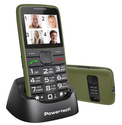 POWERTECH κινητό τηλέφωνο Sentry Eco V2, dual SIM, πλήκτρο SOS, χακί