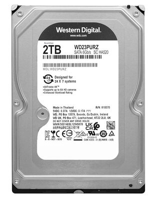 WD σκληρός δίσκος Purple Surveillance 3.5", 2TB, 64MB, 5400RPM, 6Gb/s, Factory Recertified