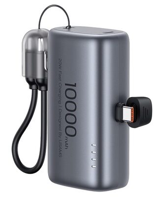 USAMS power bank CD252 με stand, 2x θύρες εξόδου, 10000mAh, 20W, γκρι