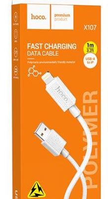 HOCO X107 FAVOR CHARGING DATA CABLE IP, ΛΕΥΚΟ