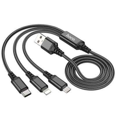 HOCO X76 3 ΣΕ 1 ΚΑΛΩΔΙΟ ΦΟΡΤΙΣΗΣ, LIGHTNING, TYPEC, MICROUSB, ΜΑΥΡΟ