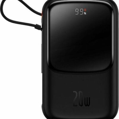 BASEUS QPOW PRO, POWERBANK, 10000MAh, ΜΕ ΚΑΛΩΔΙΟ LIGHTNING, 20W, ΜΕ ΨΗΦΙΑΚΗ ΟΘΟΝΗ, ΜΑΥΡΟ