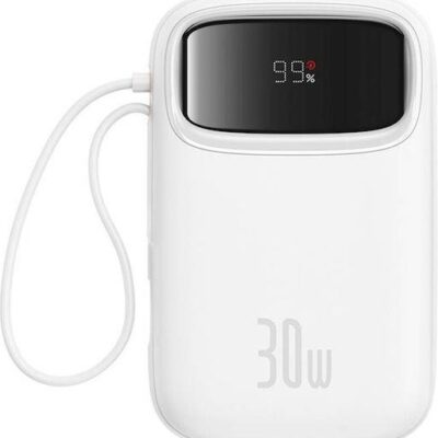 BASEUS QPOW2, POWERBANK, 10000MAh, ΜΕ 2 ΚΑΛΩΔΙΑ TYPE-C, 30W, ΜΕ ΨΗΦΙΑΚΗ ΟΘΟΝΗ, ΛΕΥΚΟ