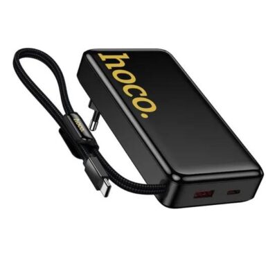 HOCO Q45 WORRIER, POWERBANK ΚΑΙ ΦΟΡΤΙΣΤΗΣ ΤΟΙΧΟΥ, 10000MAh, ΜΕ ΕΝΣΩΜΑΤΩΜΕΝΟ ΚΑΛΩΔΙΟ TYPE-C, ΜΑΥΡΟ