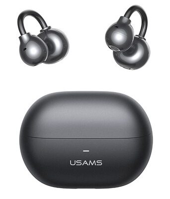 USAMS earphones με θήκη φόρτισης Echo R02, OWS, Φ11mm, 50/300mAh, μαύρα