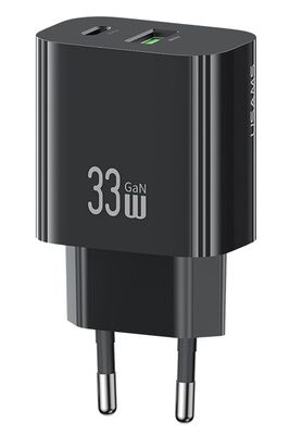 USAMS φορτιστής τοίχου CC317, USB & USB-C, 33W, GaN, μαύρος