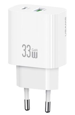 USAMS φορτιστής τοίχου CC317, USB & USB-C, 33W, GaN, λευκός