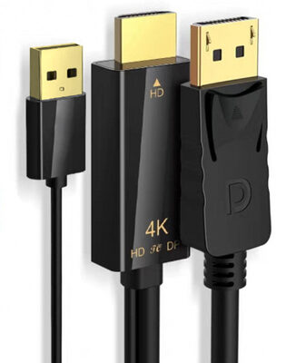 POWERTECH καλώδιο HDMI σε DisplayPort PTH-104, USB, 4K, 1.8m, μαύρο