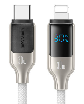 USAMS καλώδιο Lightning σε USB-C SJ741, 30W, 480Mbps, 1.2m, λευκό