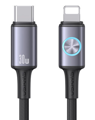 USAMS καλώδιο Lightning σε USB-C SJ753, 30W, 480Mbps, 1.2m, μαύρο