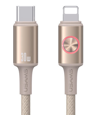 USAMS καλώδιο Lightning σε USB-C SJ753, 30W, 480Mbps, 1.2m, μπεζ