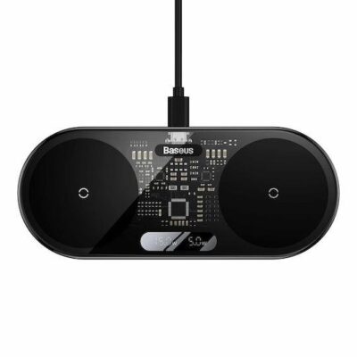 BASEUS DIGITAL LED DISPLAY, ΑΣΥΡΜΑΤΟΣ ΦΟΡΤΙΣΤΗΣ, 2 ΣΕ 1, 20W, ΜΑΥΡΟ