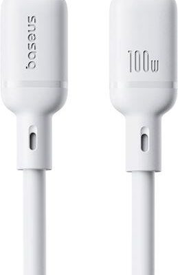 BASEUS SILKY SERIES, ΚΑΛΩΔΙΟ ΓΡΗΓΟΡΗΣ ΦΟΡΤΙΣΗΣ, TYPE-C ΣΕ TYPE-C, 100W, 1m, ΛΕΥΚΟ