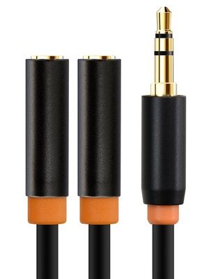 CABLETIME καλώδιο ήχου 3.5mm σε 2x 3.5mm CT-AV309-P12G, 20cm, μαύρο