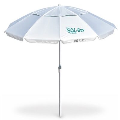 BRUNO ομπρέλα παραλίας αλουμινίου SOL-BAY BRN-0286, 2 μέτρων, ασημένια επίστρωση με UV προστασία UPF 50+, αντιανεμικός σκελετός Fiberglass, ρυθμιζόμενο ύψος & κλίση, φορητή με θήκη μεταφοράς