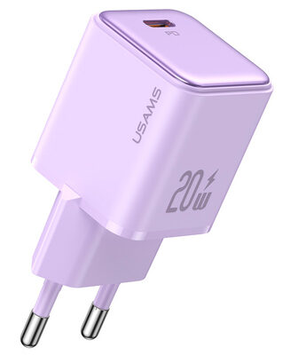 USAMS φορτιστής τοίχου US-CC183, USB-C θύρα εξόδου, 20W PD, μωβ