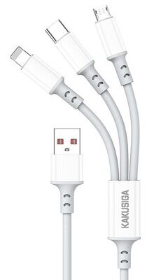 KAKUSIGA καλώδιο USB σε USB-C/Lightning/Micro USB KSC-1025, 5A, 480Mbps, 1.2m, λευκό